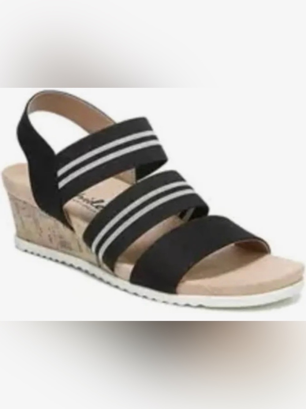 Life Stride Black and White Elastic Strap Wedge Sandals size 8W